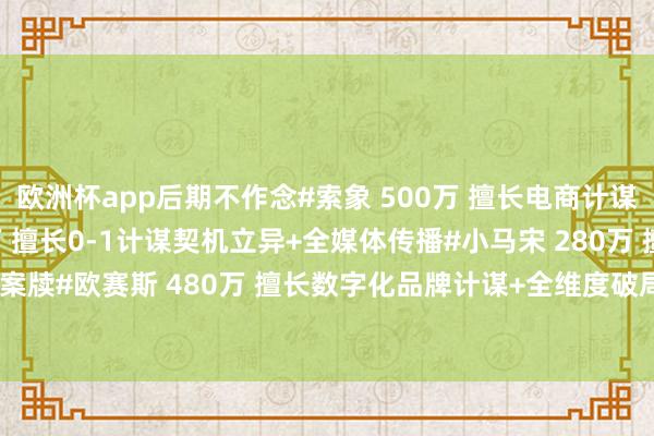 欧洲杯app后期不作念#索象 500万 擅长电商计谋+代运营#不雅速 300万 擅长0-1计谋契机立异+全媒体传播#小马宋 280万 擅长营销创意和案牍#欧赛斯 480万 擅长数字化品牌计谋+全维度破局-欧洲杯2024官网-投注入口欢迎您&